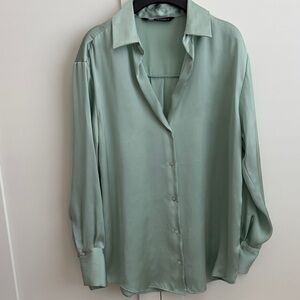 Zara Mint Green Button-Up Blouse - Sz XS